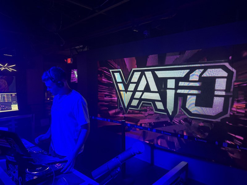 VATO live behind the decks with the VATO LED wall